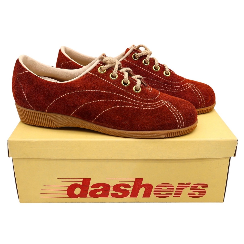 Dashers Vintage Kids Size 2 C Deadstock Rust Suede Leather Oxford Sneakers 2304